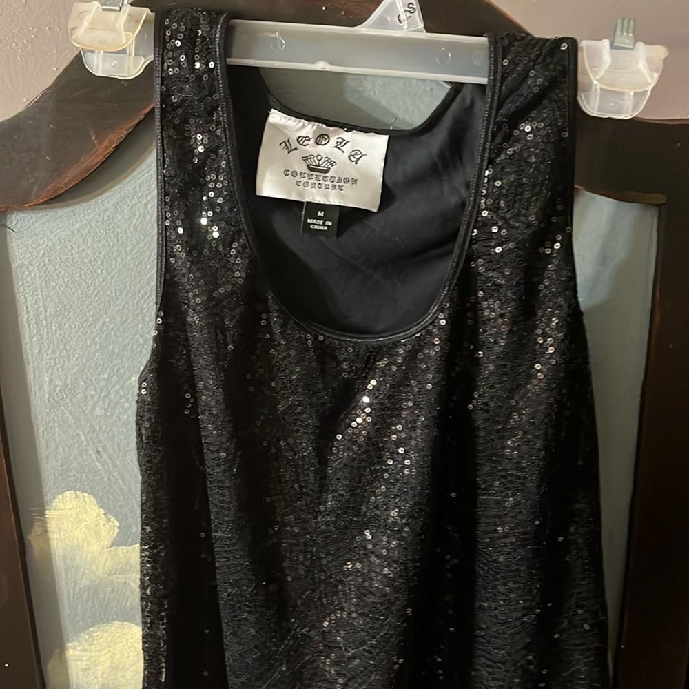Black blouse with secqins dressy casual size medium